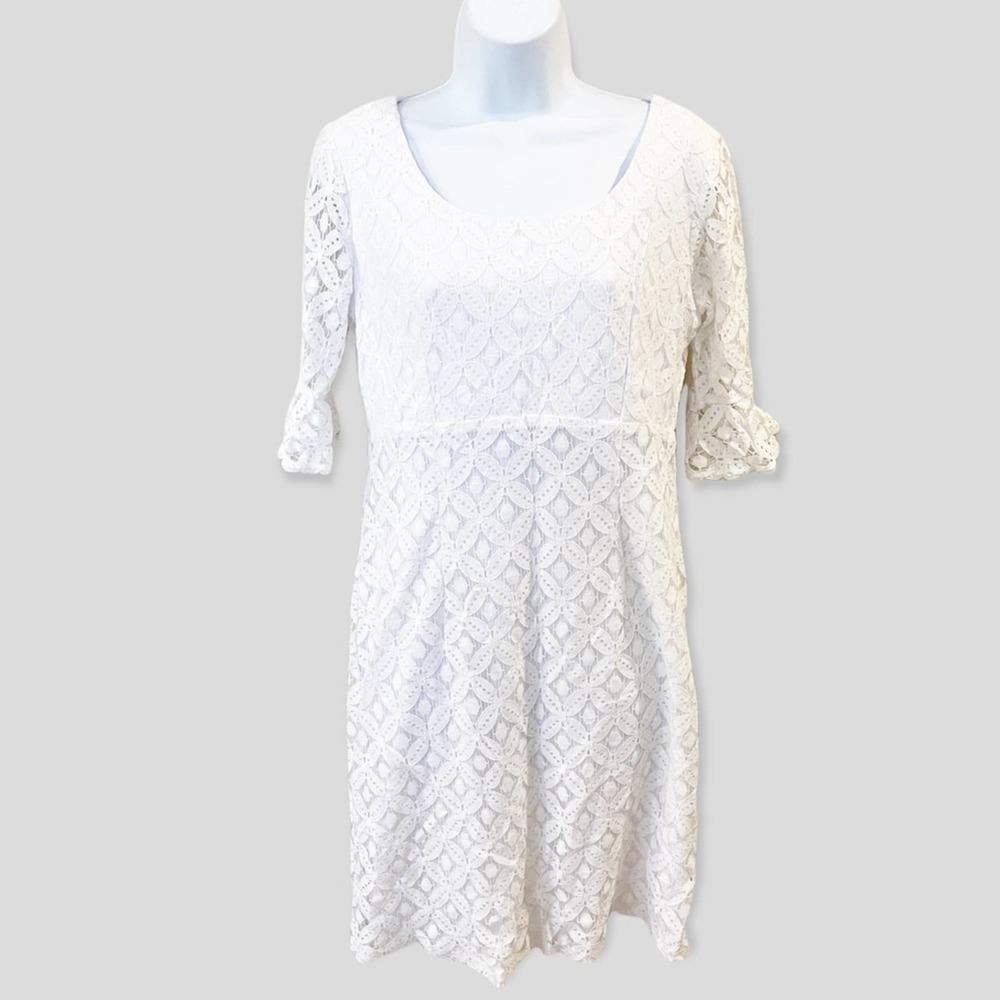 Rabbit Rabbit Rabbit Design 3/4 Sleeve Lace Sheath Dress White Size 8